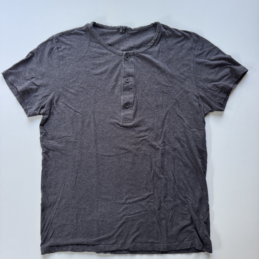 THEORY Short Sleeve Waley Henley‎ Shirt Mens Large Gray Soft Slub Made in Peru
